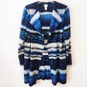 Chico's Navy Blue Royal Dip Dye Ocean Crinkle Open Cardigan Jacket Top Size 2 M